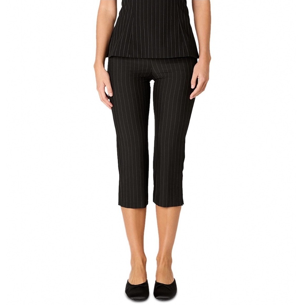 NIA Cruz Pinstripe Capri Pants Black White Stripe Side Zip Slit Hem MEDIUM